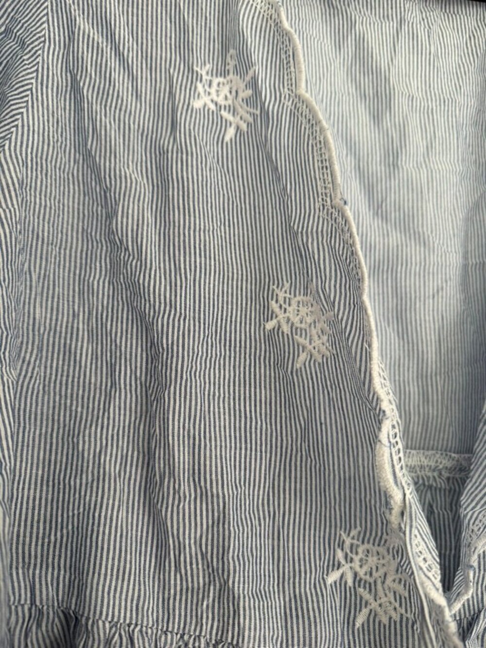 American Eagle Blue White Striped Embroidered Boho Peplum Babydoll Top Size XL - Picture 6 of 9